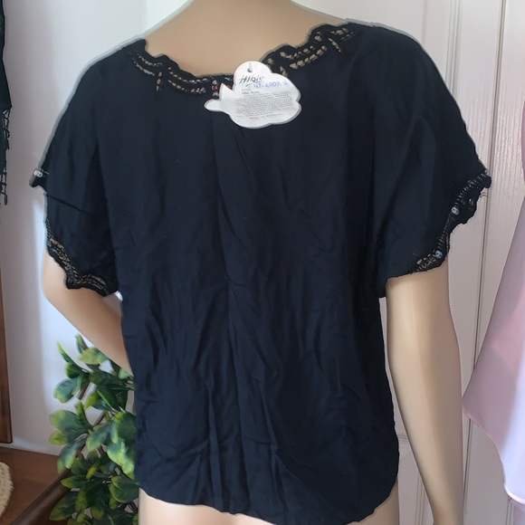 Vintage Hibis Black with beads Sequins cut outs top NWT S - Picture 6 of 10